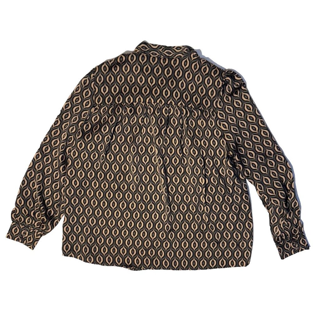 Apricot Boutique Bow Blouse Size M NWT Flowy Geometric Pattern Button Up Shirt - Picture 6 of 6